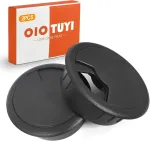 Oiotuyi 2 kabelių įvorių rinkinys stalui, skersmuo 60 mm, plastikas, juodas, kabelių anga optimaliam organizavimui darbo vietoje