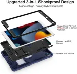 Zonefoker dėklas, skirtas Ipad 9/8/7 kartos 10.2 colių, skirtas Ipad 9-osios/8-osios/7-osios kartos 2021/2020/2019, plonas smūgiams atsparus tvirtas apsauginis dėklas su stovu 10.2 colių vaikams (tamsiai mėlyna + juoda)