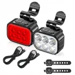 Priekinis led dviračio žibintas su akumuliatoriumi + galinis galingas usb