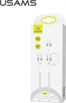 USAMS KABELINIS 2XUSB-C ŽAIBUMS 60W 1,2M GREITAS ĮKROVIMAS Baltas