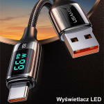 USAMS Kabelis pintas U78 USB-C 1.2m LED 6A Fast Charging baltos spalvos SJ544USB02 (US-SJ544)