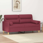 Dvivietė sofa su pagalvėlėmis, raudonojo vyno, 140cm, audinys