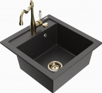 Granitinė virtuvinė plautuvė Mexen Vito su mai&scaron;ytuvu ir sifonu, Juodas granite+Gold
