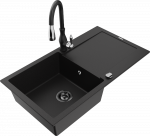 Granitinė virtuvinė plautuvė Mexen Leo su mai&scaron;ytuvu ir sifonu, Juodas