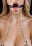 Ouch By Shots O-Ring Ball Gag with Nipple Clamps