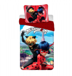 Patalynė bawełniana 140x200 Biedronka i Juodas Kot Ladybug Miraculous raudona w juoda kropki JF24