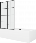 Vonia Mexen Cube su apdaila ir stiklo sienele, 180x80 cm + 100 cm (II), Baltas+Juodas grid