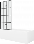 Vonia Mexen Cubik su apdaila ir stiklo sienele, 160x70 cm + 80 cm (II), Baltas+Juodas grid