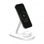 2in1 Puro belaidė telefono ir ausinių įkrovimo stotelė &bdquo;Mag Station&ldquo; - baltos spalvos