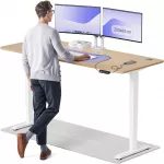Elektrinis Reguliuojamo: Auk&scaron;čio stalas Desktronic HomePro Bambukas/Baltas, 200x80cm, Dvigubas motoras, USB ir USB-C įkrovimo lizdai