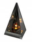 Salamina Kapų žvakė.3D LED veidrodinis žibintas su liepsnos efektu, piramidė, 20 cm