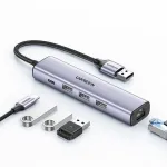 Ugreen daugiafunkcis USB 3.0 adapteris-HUB: 3x USB / Ethernet RJ-45 / USB Type-C PD, pilkas (CM475)