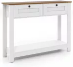Konsolinis staliukas su 2 stalčiais, natūralios medienos ir baltos spalvos, 106 &times; 30 &times; 81 cm