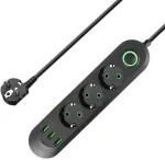 Prailgintuvas P30, su 3 lizdais, USB Type A ir USB Type C prievadais, juodas