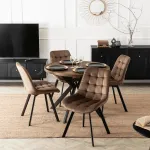 Lauko baldų komplektas I&scaron;skleidžiamas valgomojo stalas Modern 100&ndash;250 cm su 4 veliūrinėmis kėdėmis RICK &ndash; rustikalus ąžuolas / juoda / ruda