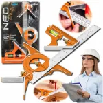 Daugiafunkcinis stalių kampainis-kampamatis liniuotė 30cm Neo Tools