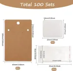 Sofplate 100 vnt. papuo&scaron;alų kortelių rinkinys karoliams, tu&scaron;čios popierinės papuo&scaron;alų laikikliai su 100 vnt. lipnių mai&scaron;elių, 3,94 x 2,56 colių stačiakampio formos gelsvai rudos kartono kortelės auskarams eksponuoti