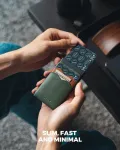 Vulkit minimalistinė piniginė kortelėms su odiniais skyreliais, apsauga nuo Rfid, telpa 7 kortelės ir kupiūros, žalia, vienas dydis, minimalistinė