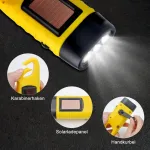 Rankinis įkraunamas led žibintuvėlis, 2 vnt. saulės energija įkraunamas led žibintuvėlis, rankinis žibintuvėlis, vandeniui atsparus žibintuvėlis, avarinis žibintas, skirtas laukui, ne&scaron;iojamos stovyklavimo lempos su karabinu (geltonas)