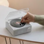 Kompiuterio kolonėlės Bewinner vintage bluetooth kolonėlė, plok&scaron;telių grotuvo stiliaus kolonėlė, hifi stereo garsas, ne&scaron;iojama belaidė patefono kolonėlė, 3 režimai, klasikinė, balta