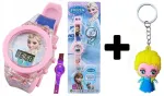 Vaiki&scaron;kas laikrodis Frozen Ledo &scaron;alis Led &scaron;viesa mergaitei + pakabukas