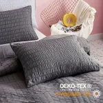 Freyamy seersucker pagalvėlės užvalkalas 40 x 80 cm, 2 vnt., pilkas reljefinis dryžuotas tekstūruotas eleganti&scaron;kas pagalvėlės užvalkalas, &scaron;lifuotas mikropluo&scaron;tas, mink&scaron;tas pagalvėlės užvalkalas su užtrauktuku