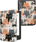 Kwmobile dėklas su atvartu, suderinamas su pocketbook verse/verse pro/verse color/vivlio light/light hd &ndash; e-skaityklės dėklas &ndash; katės oranžinė juoda balta