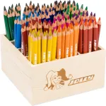 Jolly Classpack Wood X-big Delta spalvoti pie&scaron;tukai, pagrindinės spalvos, medinė dėžutė su 144 spalvotais pie&scaron;tukais, 12 pagrindinių spalvų, atsparūs lūžiams ir netoksi&scaron;ki, itin storas &scaron;vinas, ergonomi&scaron;ka trikampė forma, idealūs mokyklai ir