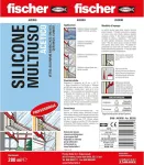 Fischer universalus silikoninis hermetikas Acetic Sam 280, skaidrus, atsparus pelėsiui, skirtas stiklui, aliuminiui, emaliui, keramikai, tinkamas voniai ir virtuvei, 25 vnt.