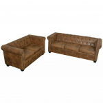 Sofa Chesterfield dvivietės ir trivietės sofos komplektas, rudas