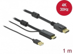 DELOCK HDMI M DisplayPort M 4K laidas 1m maitinamas USB AM juodas