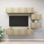 TV staliukas Televizoriaus spintelių komplektas, 6 dalių, ąžuolo, mediena