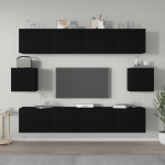 TV staliukas Televizoriaus spintelių komplektas, 6 dalių, juodas, mediena