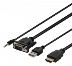 DELTACO VGA su audio į HDMI kabelis, VGA / HDMI / USB / 3.5mm, 1920x1080 at 60Hz, 1m, juodas VGA-HDMI16