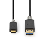 Nedis USB laidas | USB 3.2 Gen 1 | USB-A vyrelis | USB-C&trade; jungtis | 5 Gbps | Paauksuotas | 1,00 m | apvalus | PVC | Antracitas | Pakuotė su peržiūros langeliu