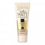 &bdquo;Eveline Cosmetics Eveline Satin Matt&ldquo; matinį efektą suteikiantis ir maskuojantis makiažo pagrindas 4in1, 102 Vanilla, 30 ml