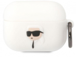 Apple AirPods Pro Karl Lagerfeld silikoninis Karl Head 3D (KLAPRUNIKH) ausinių dėklas baltos spalvos