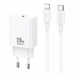 Sieninis įkroviklis Remax, RP-U5, USB-C, 20W (baltas) + Lightning kabelis