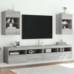 TV staliukas Sieninės TV spintelės su LED, 2vnt., pilkos, 40x30x60,5cm