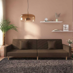 Dvivietė sofa-lova dvejomis pagalvėmis, rudos spalvos, audinys