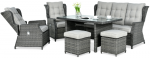 Lauko baldų komplektas BALTIMORE DINING + su pufais, Dark Pilkas