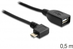 Delock Atrakinimo kabelis USB micro-B ki&scaron;tukinis > USB 2.0-A moteri&scaron;kas OTG 50 cm kampu