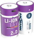 Įkraunamos baterijos D 1.5V 6000mAh (Li-Ion 12Wh) su USB-C lizdu, max i&scaron;krovimo srovė 2A, 2vnt įpakavime ANSMANN