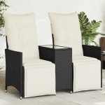 Atlo&scaron;iama dvivietė sodo sofa su staliuku, juoda, poliratanas