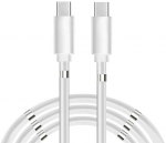 Oho CP USB-C uz USB-C PD 60W 3A Super Ātras Uzlādes 1m iPhone 15 Kabelis ar iebūvētu magnētisku kabeļa organizātoru Balta