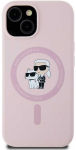 Karl Lagerfeld Liquid silikoninis Karl and Choupette MagSafe Apple iPhone 15 dėklas telefonui rožinės spalvos
