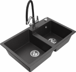 Granitinė virtuvinė plautuvė Mexen Tomas su mai&scaron;ytuvu ir sifonu, Juodas granite+Juodas/Chrome