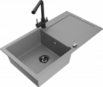 Granitinė virtuvinė plautuvė Mexen Leo su mai&scaron;ytuvu ir sifonu, Pilkas+Juodas