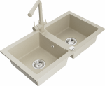 Granitinė virtuvinė plautuvė Mexen Mario su mai&scaron;ytuvu ir sifonu, rusvai gelsvas