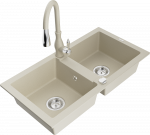 Granitinė virtuvinė plautuvė Mexen Mario su mai&scaron;ytuvu ir sifonu, rusvai gelsvas